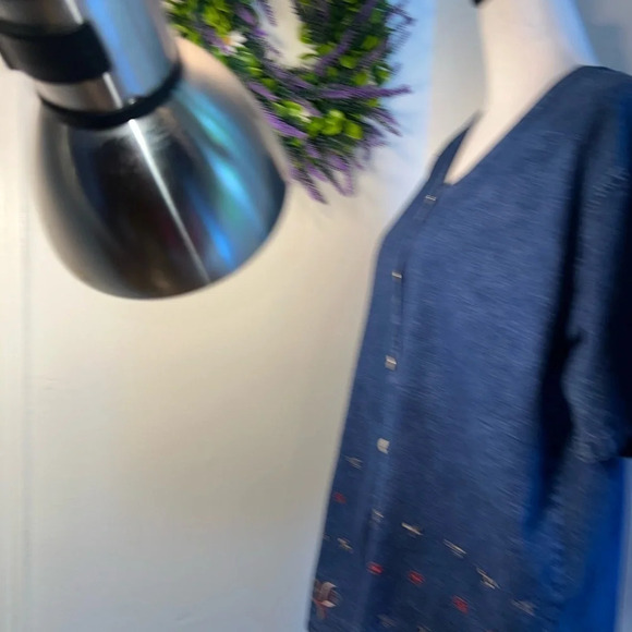 Carolina Bay,L, embroidered,button front short sl denim vneck shirt, 100% cotton - Picture 7 of 7